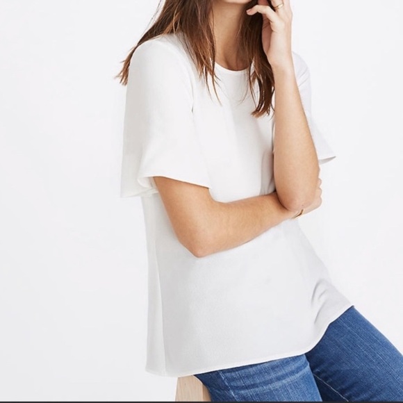 Madewell Flare Hem Ruffle Sleeve White Top - XXS - Picture 2 of 13